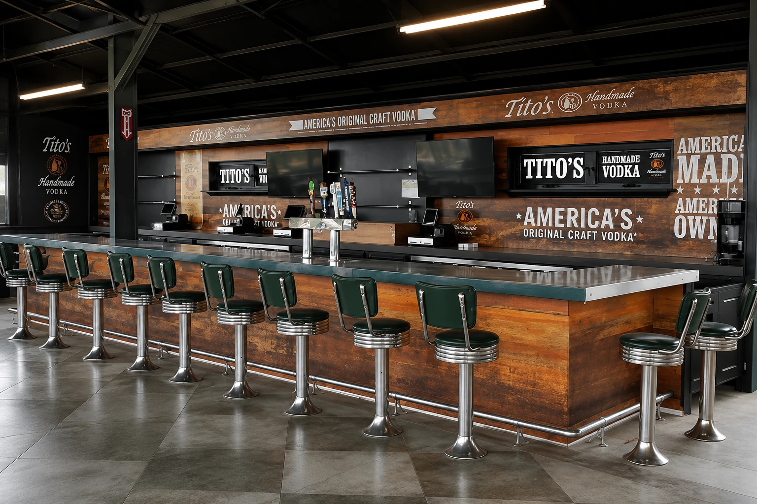 Tito's Handmade Vodka branded commercial printing and bar environment