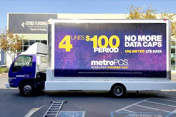 MetroPCS mobile billboard truck with full-color printed advertising panel